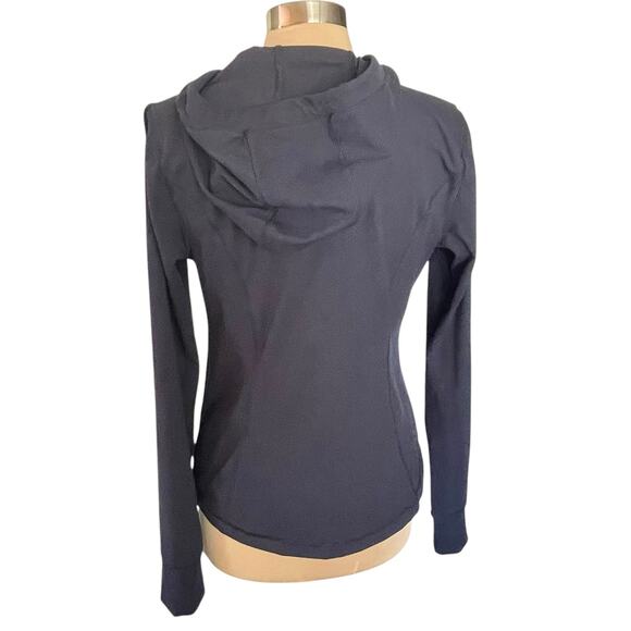 Yogalicious Lux Navy Blue Zip Front Hooded Jacket Size L Zip Pockets Thumb Holes - Picture 4 of 8